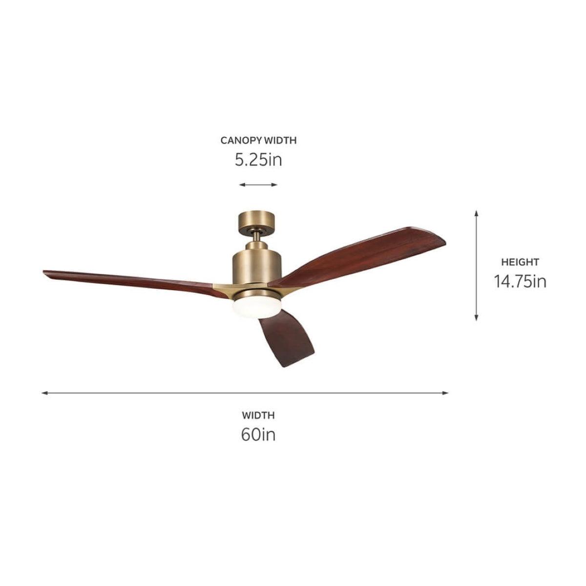 Ridley II 60 Inch Brushed Natural Brass Indoor LED Ceiling Fan with Wall Control - Bees Lighting