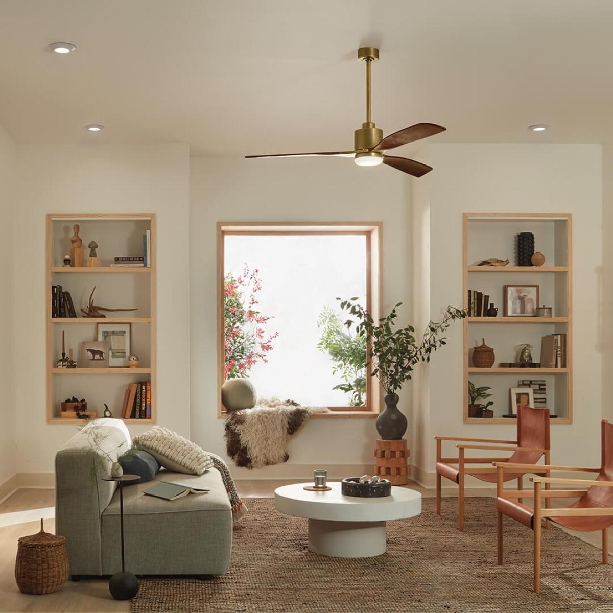 Ridley II 60 Inch Brushed Natural Brass Indoor LED Ceiling Fan with Wall Control - Bees Lighting