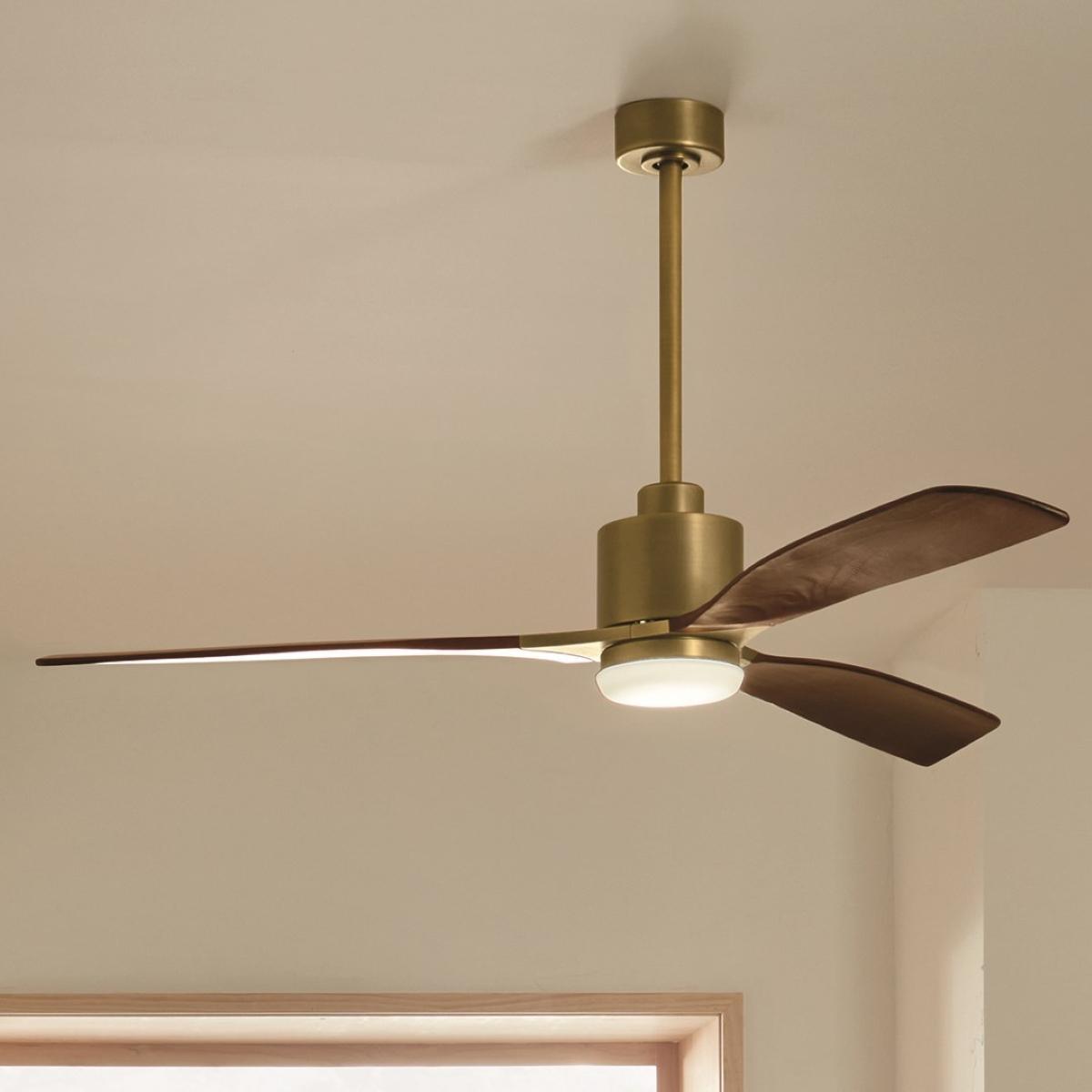 Ridley II 60 Inch Brushed Natural Brass Indoor LED Ceiling Fan with Wall Control - Bees Lighting