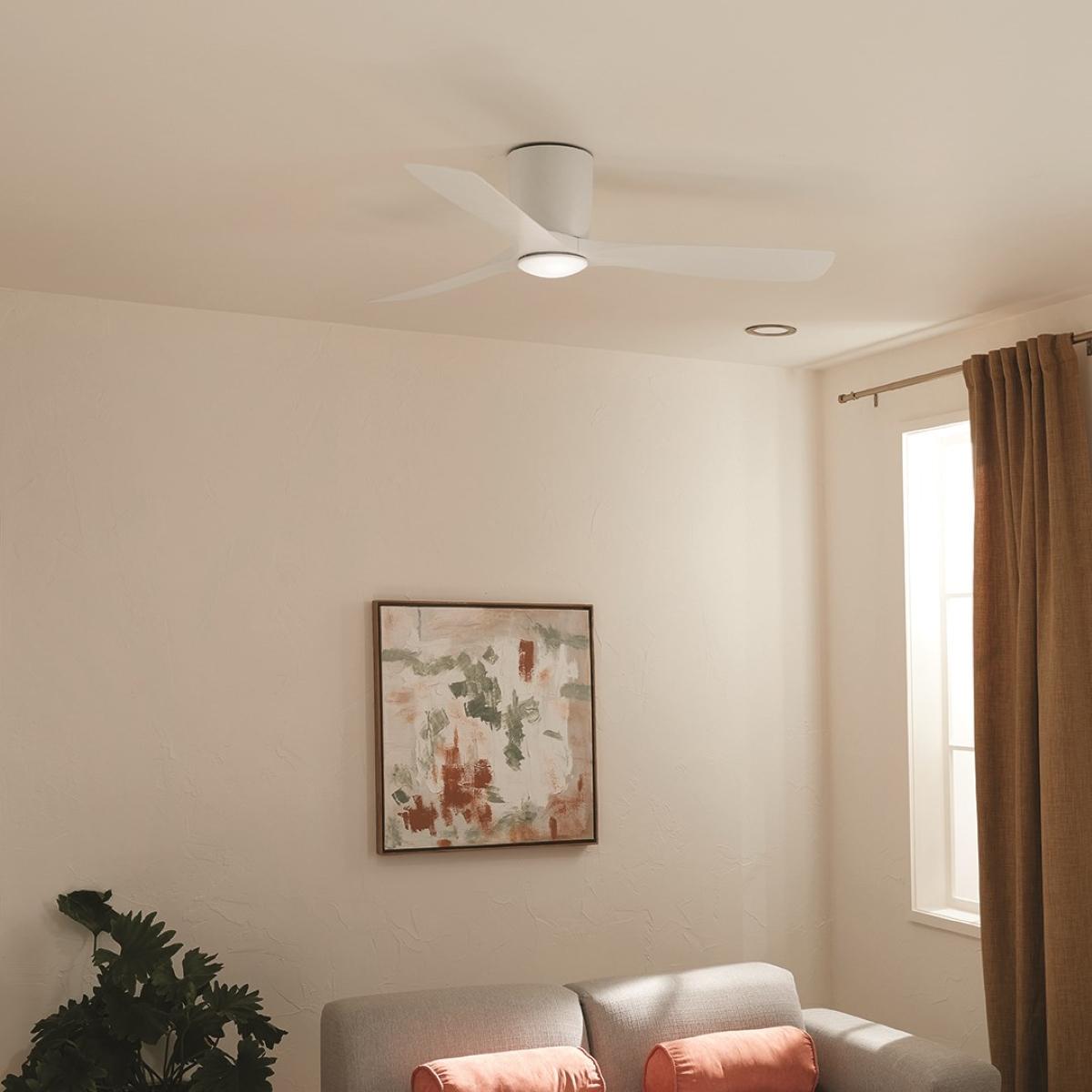 Volos 54 Inch Matte White Hugger LED Ceiling Fan with Wall Control - Bees Lighting