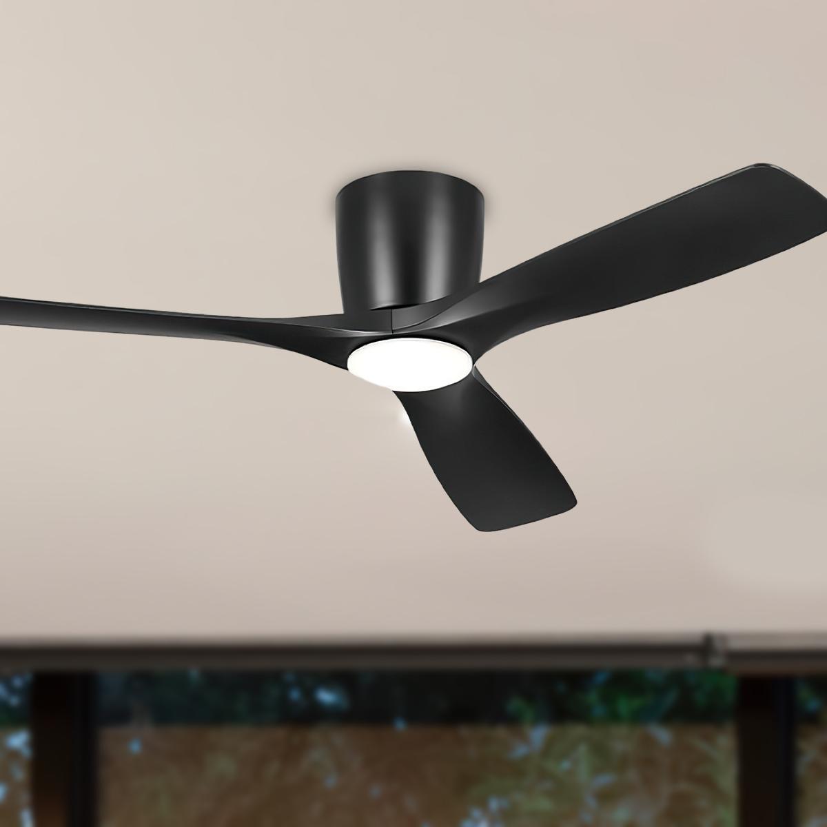 Volos 54 Inch Black Hugger LED Ceiling Fan with Wall Control - Bees Lighting