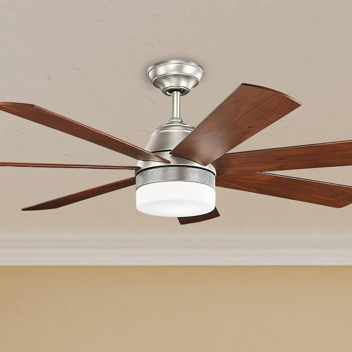Kichler Ellys 56 Inch Modern Windmill Ceiling Fan With Light Brushed Nickel Finish Wall Control Included Bees Lighting