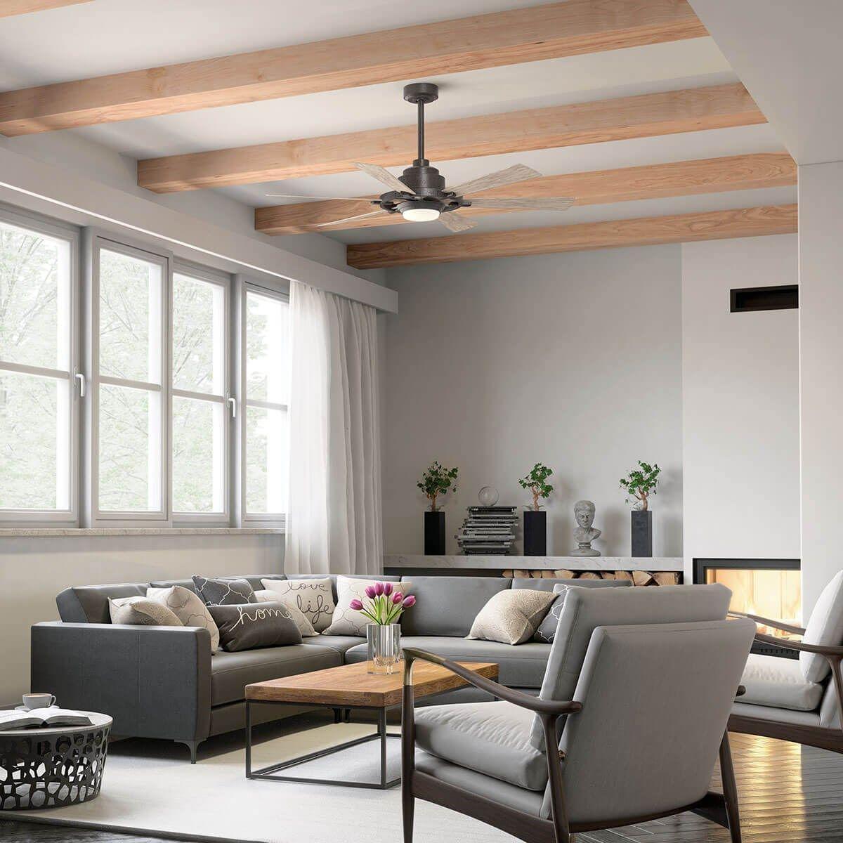 Gentry Lite 52 Inch Anvil Iron LED Ceiling Fan with Remote, Antique Gray and Walnut Blades - Bees Lighting