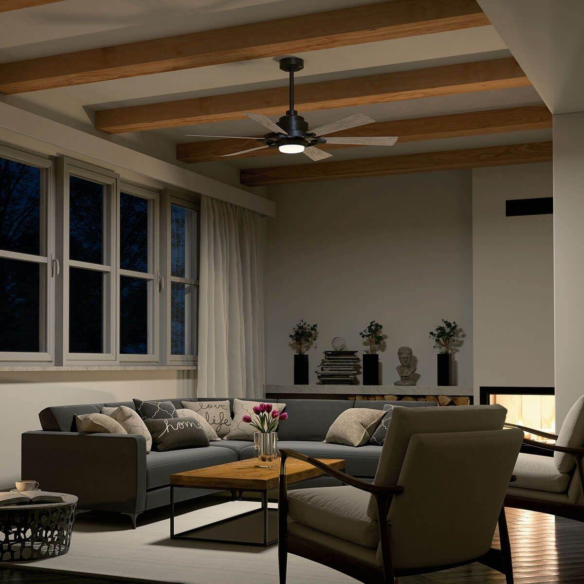Gentry Lite 52 Inch Anvil Iron LED Ceiling Fan with Remote, Antique Gray and Walnut Blades - Bees Lighting