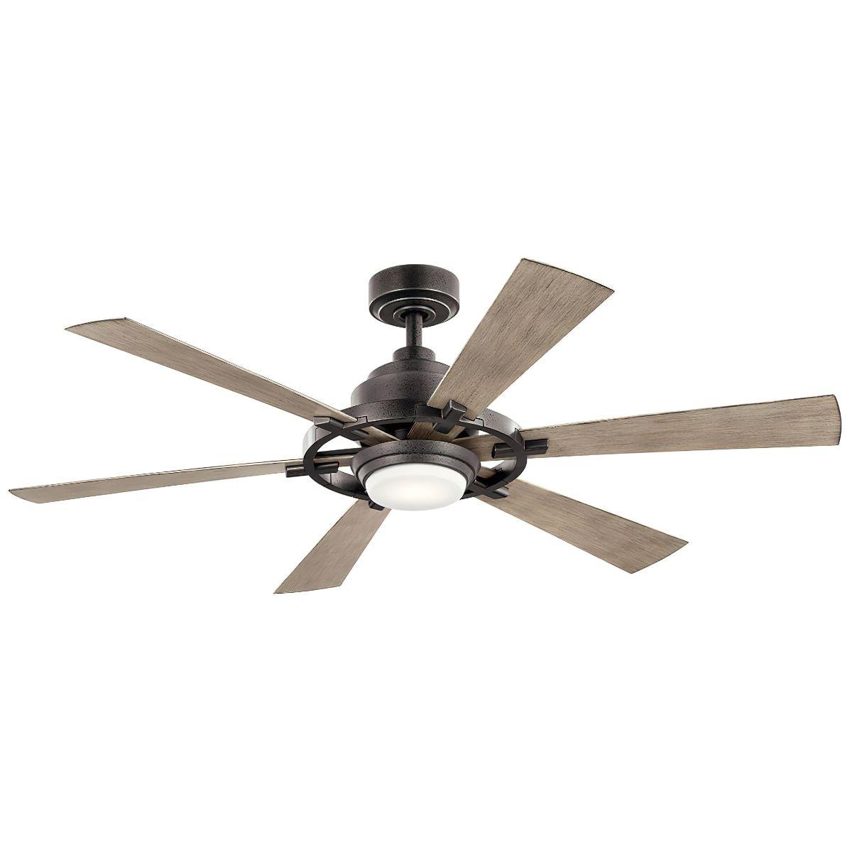 Gentry Lite 52 Inch Anvil Iron LED Ceiling Fan with Remote, Antique Gray and Walnut Blades - Bees Lighting