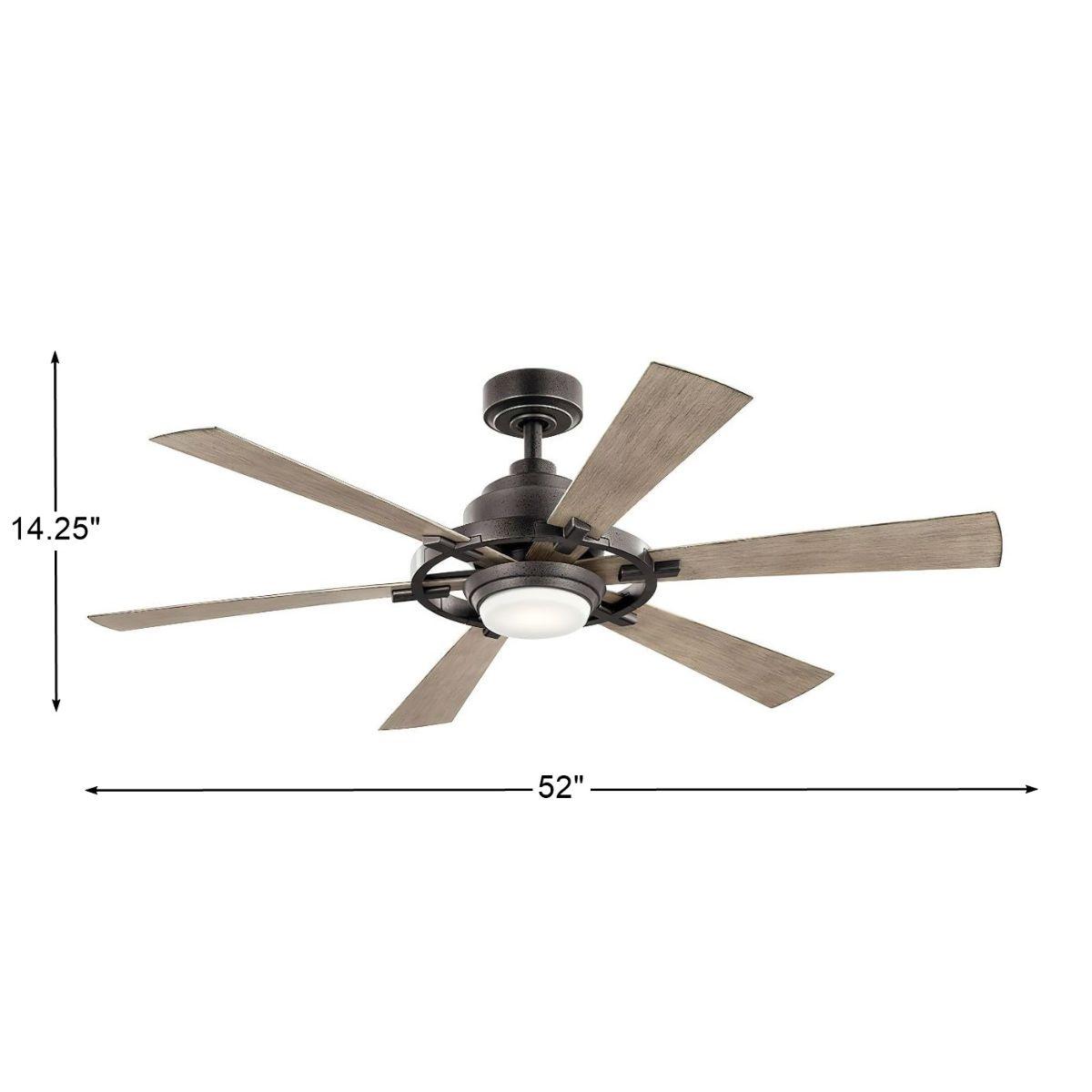 Gentry Lite 52 Inch Anvil Iron LED Ceiling Fan with Remote, Antique Gray and Walnut Blades - Bees Lighting