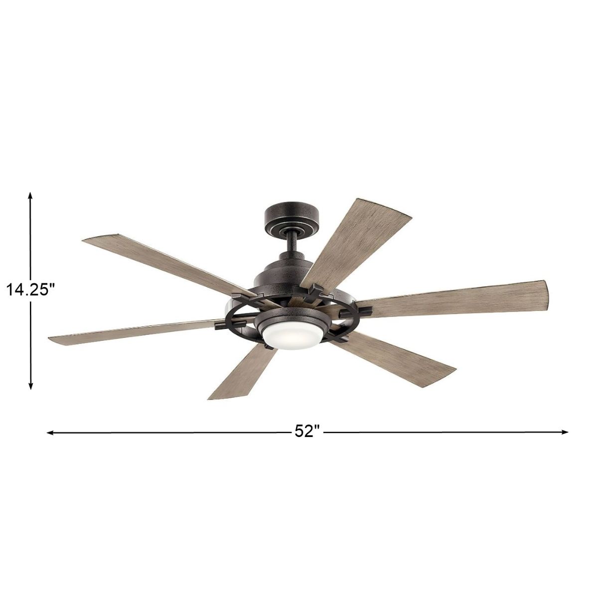 Gentry Lite 52 Inch Anvil Iron LED Ceiling Fan with Remote, Antique Gray and Walnut Blades - Bees Lighting