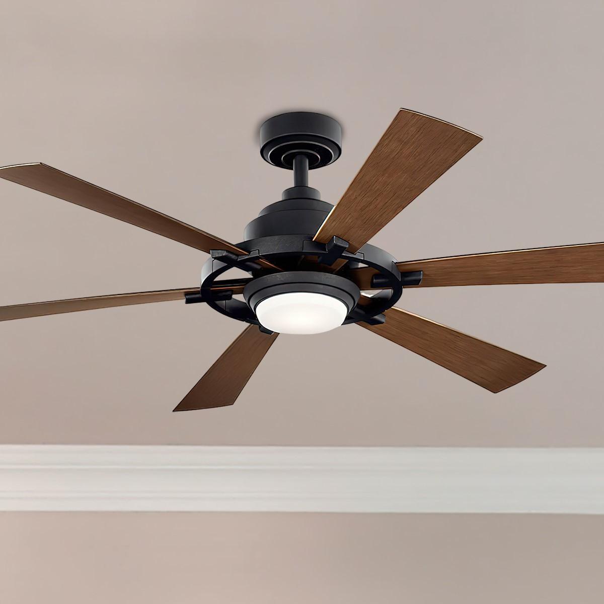 Gentry Lite 52 Inch Distressed Black Damp Rated LED Ceiling Fan with Remote - Bees Lighting