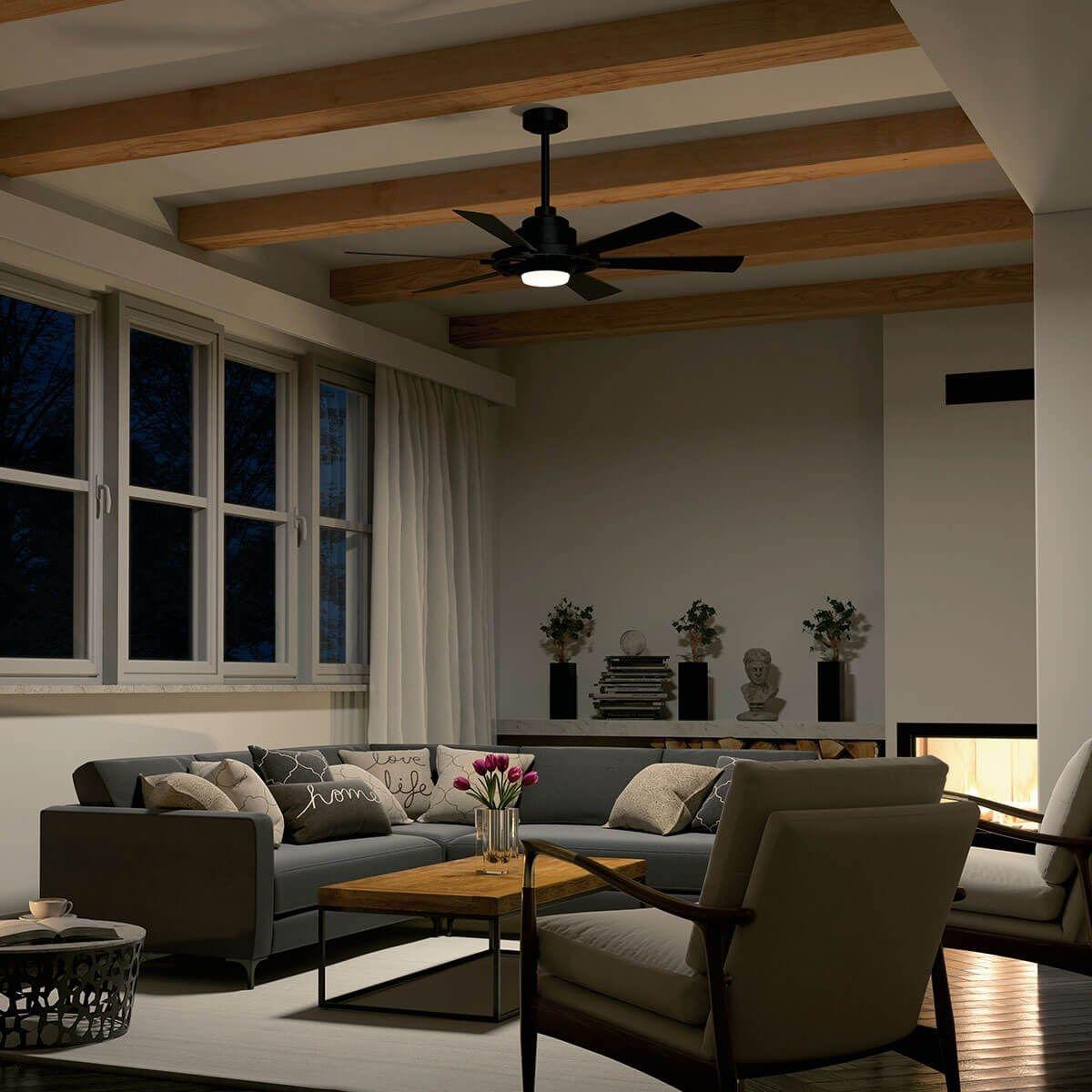 Gentry Lite 52 Inch Distressed Black Damp Rated LED Ceiling Fan with Remote - Bees Lighting