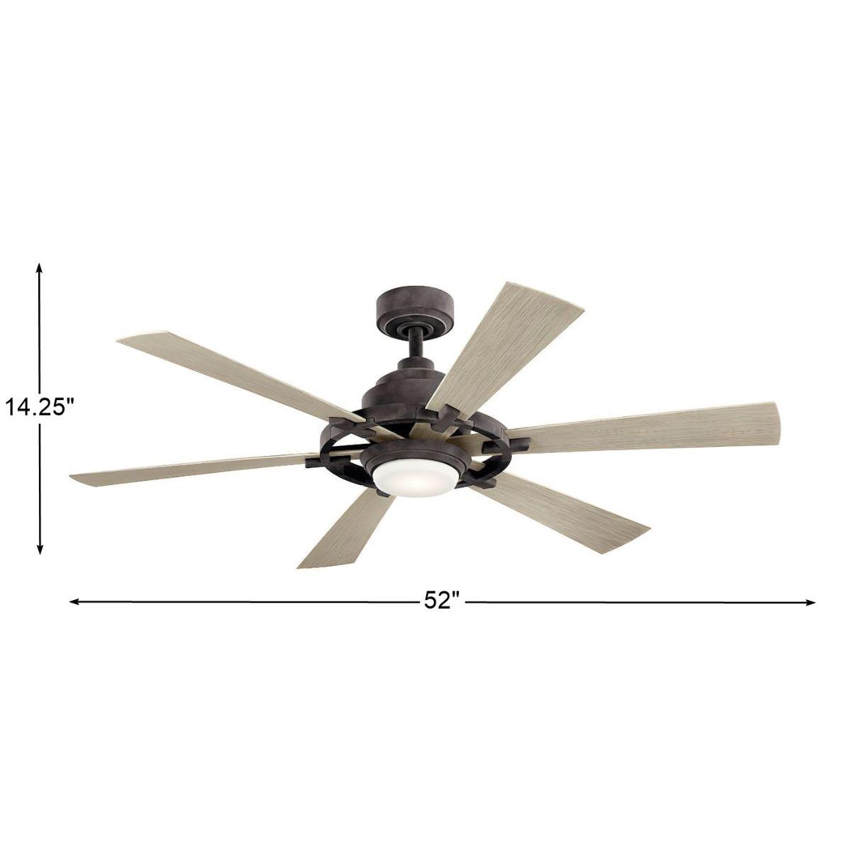 Gentry Lite 52 Inch Weathered Zinc Damp Rated LED Ceiling Fan with Remote - Bees Lighting