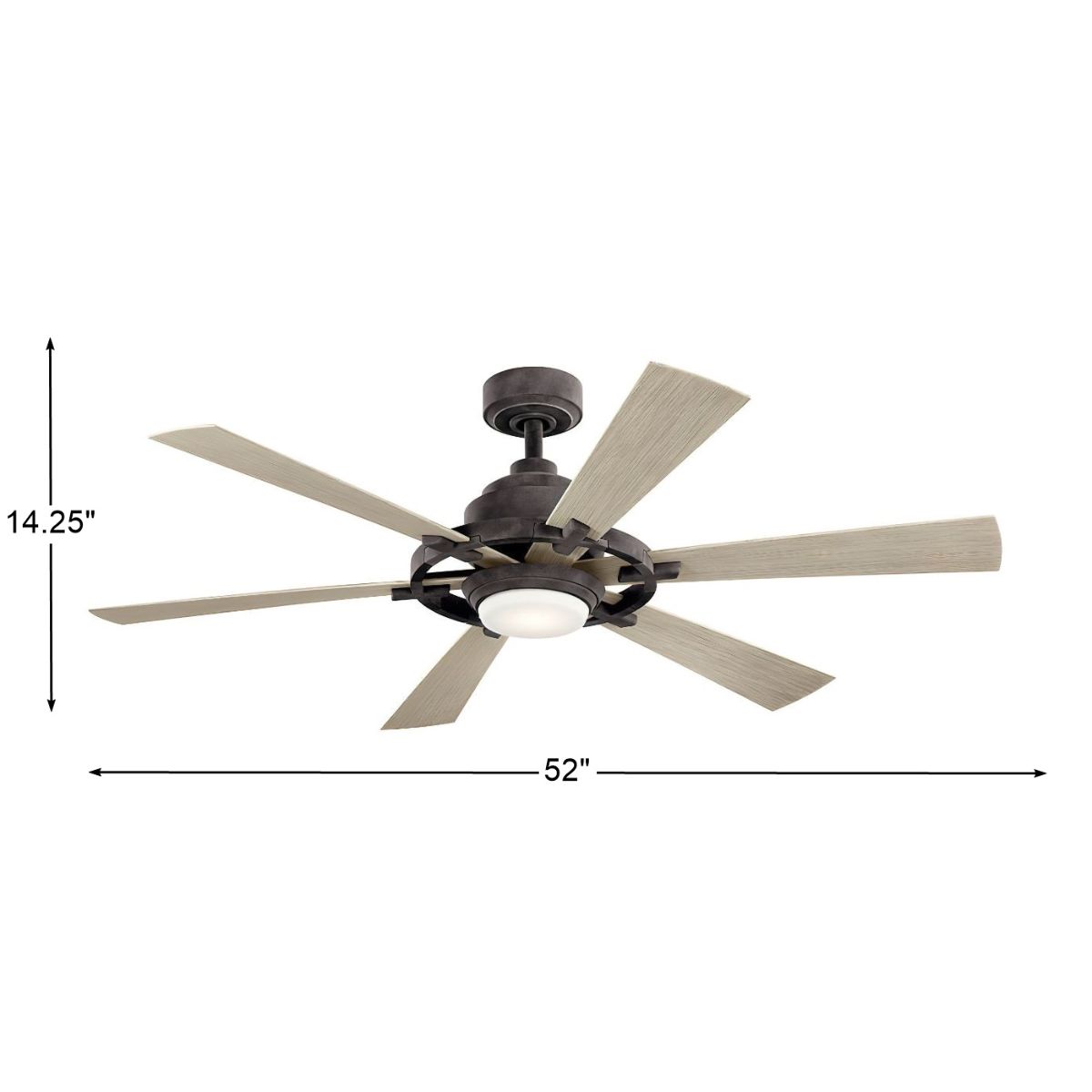 Gentry Lite 52 Inch Weathered Zinc Damp Rated LED Ceiling Fan with Remote - Bees Lighting