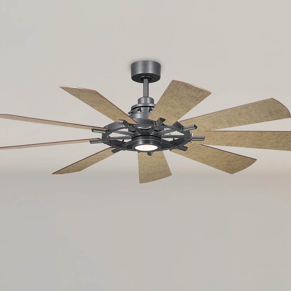 Gentry 60 Inch Anvil Iron LED Wagon Wheel Ceiling Fan with Wall Control - Bees Lighting