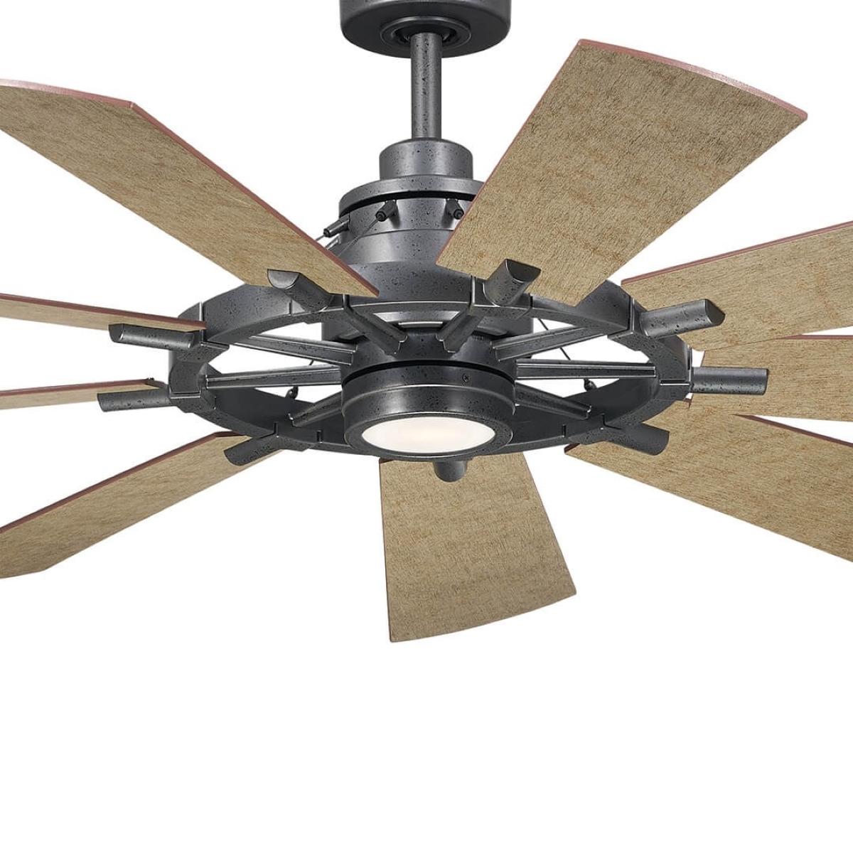 Gentry 60 Inch Anvil Iron LED Wagon Wheel Ceiling Fan with Wall Control - Bees Lighting