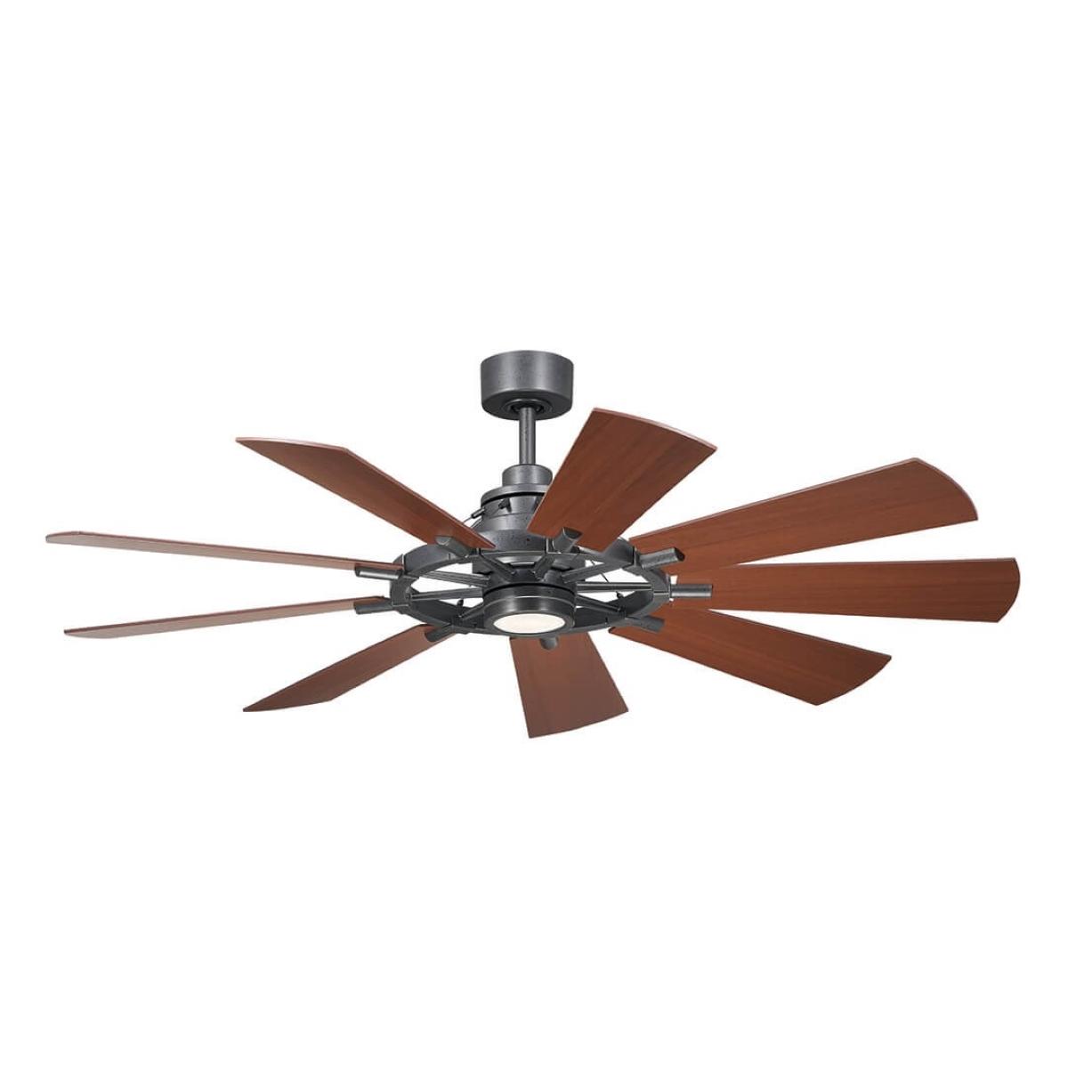 Gentry 60 Inch Anvil Iron LED Wagon Wheel Ceiling Fan with Wall Control - Bees Lighting