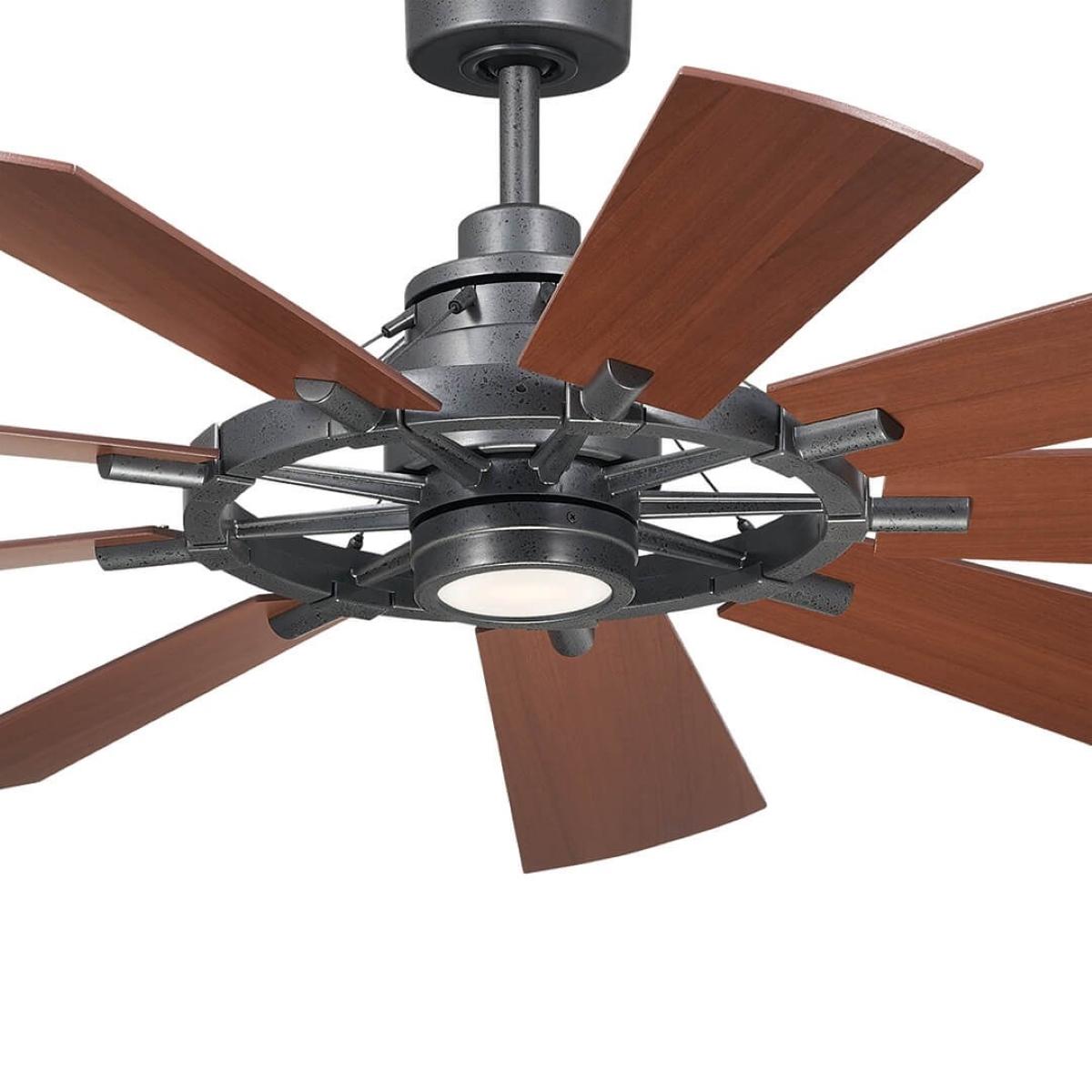 Gentry 60 Inch Anvil Iron LED Wagon Wheel Ceiling Fan with Wall Control - Bees Lighting