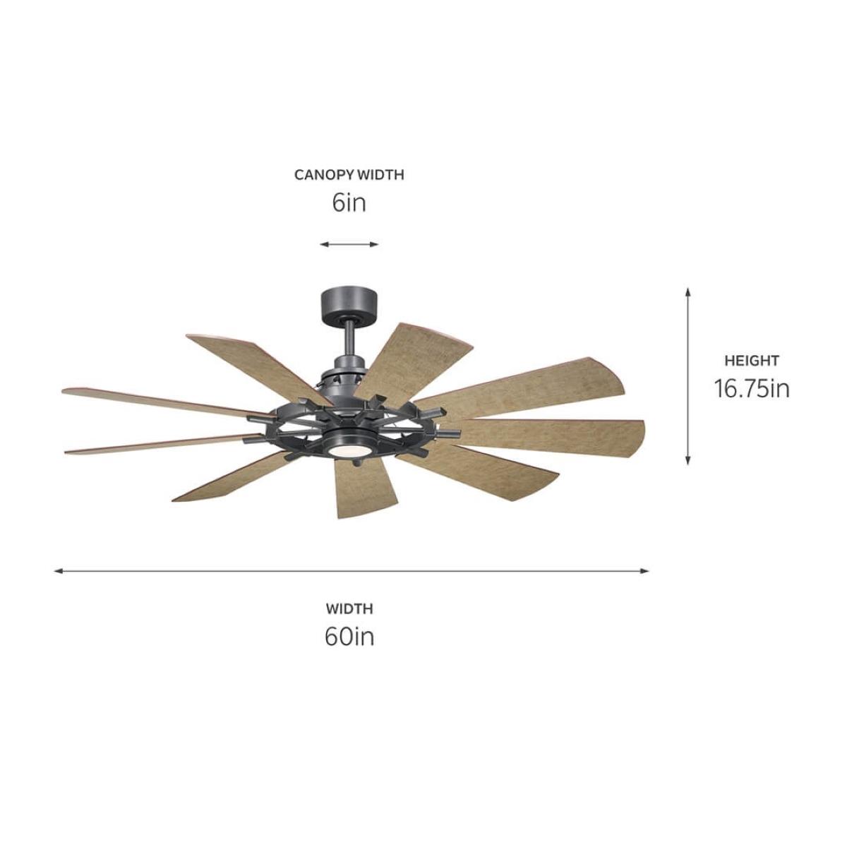 Gentry 60 Inch Anvil Iron LED Wagon Wheel Ceiling Fan with Wall Control - Bees Lighting
