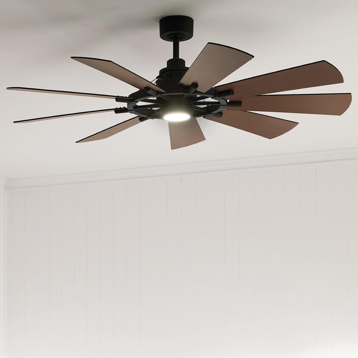 Gentry 60 Inch Anvil Iron LED Wagon Wheel Ceiling Fan with Wall Control - Bees Lighting