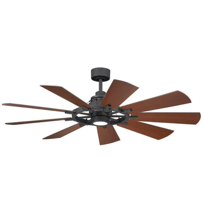 Gentry 60" Distressed Black LED Wagon Wheel Ceiling Fan with Wall Control