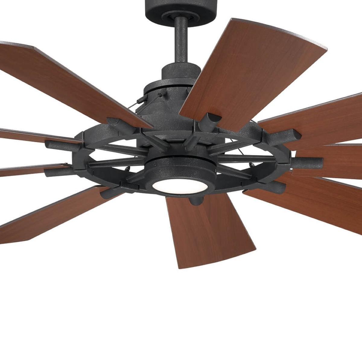 Gentry 60 Inch Distressed Black LED Wagon Wheel Ceiling Fan with Wall Control - Bees Lighting