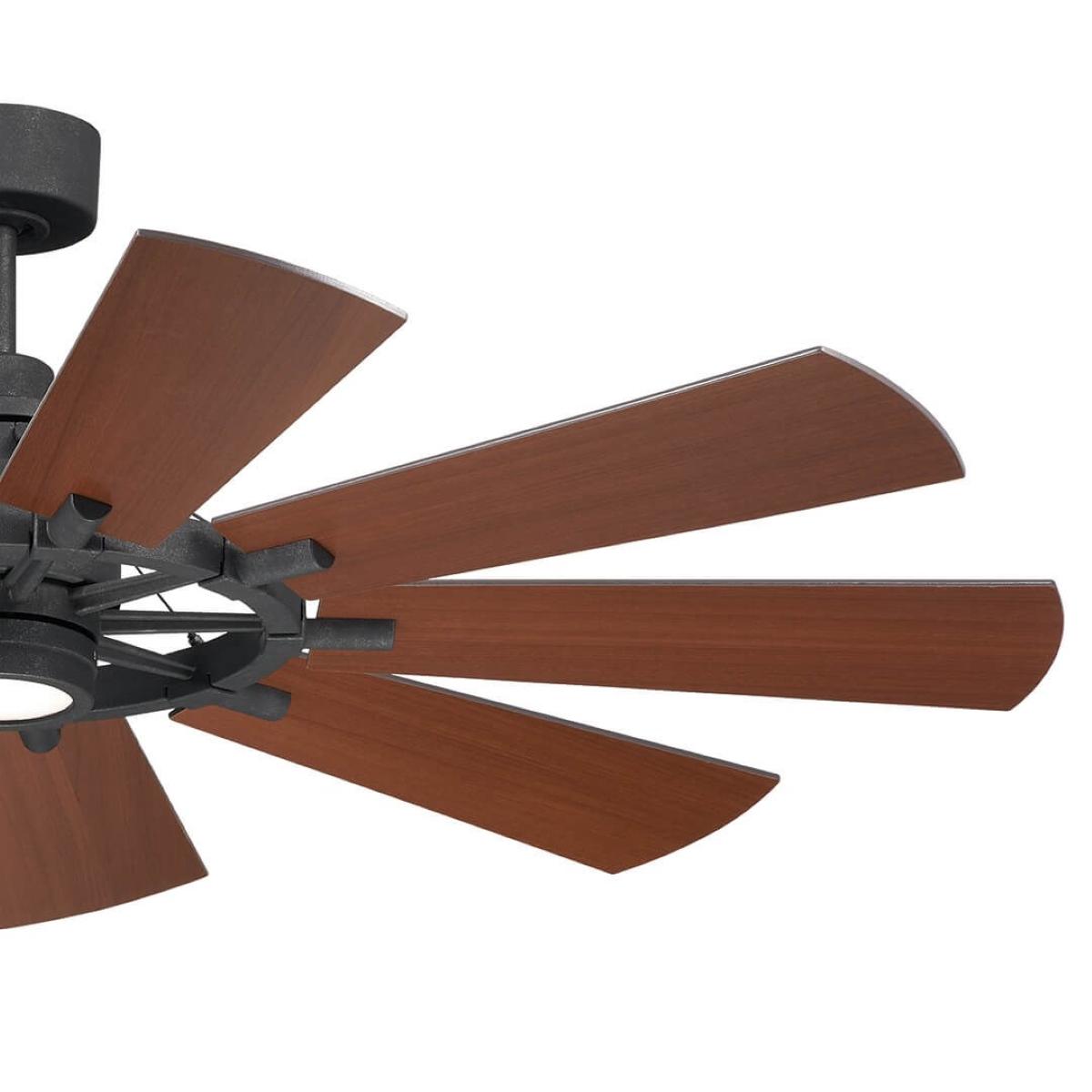 Gentry 60 Inch Distressed Black LED Wagon Wheel Ceiling Fan with Wall Control - Bees Lighting