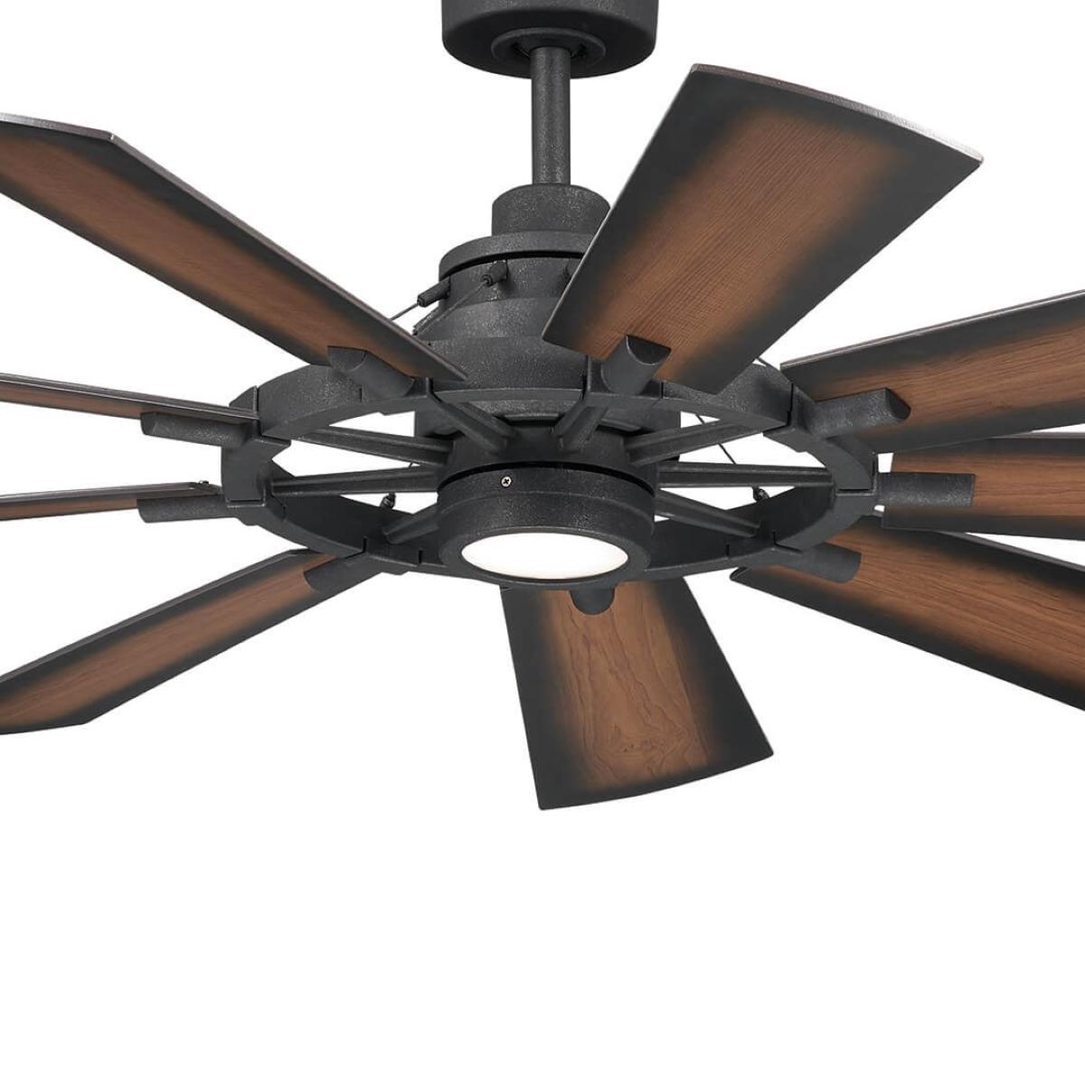 Gentry 60 Inch Distressed Black LED Wagon Wheel Ceiling Fan with Wall Control - Bees Lighting
