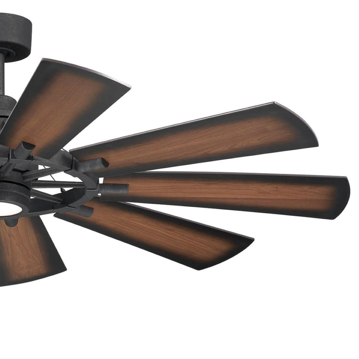 Gentry 60 Inch Distressed Black LED Wagon Wheel Ceiling Fan with Wall Control - Bees Lighting
