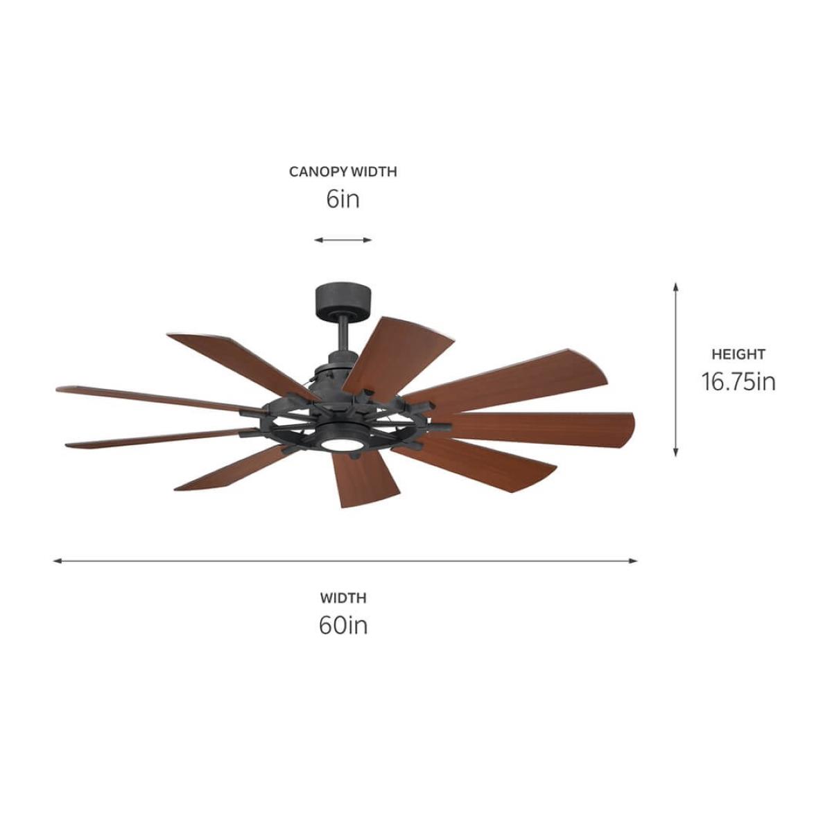 Gentry 60 Inch Distressed Black LED Wagon Wheel Ceiling Fan with Wall Control - Bees Lighting