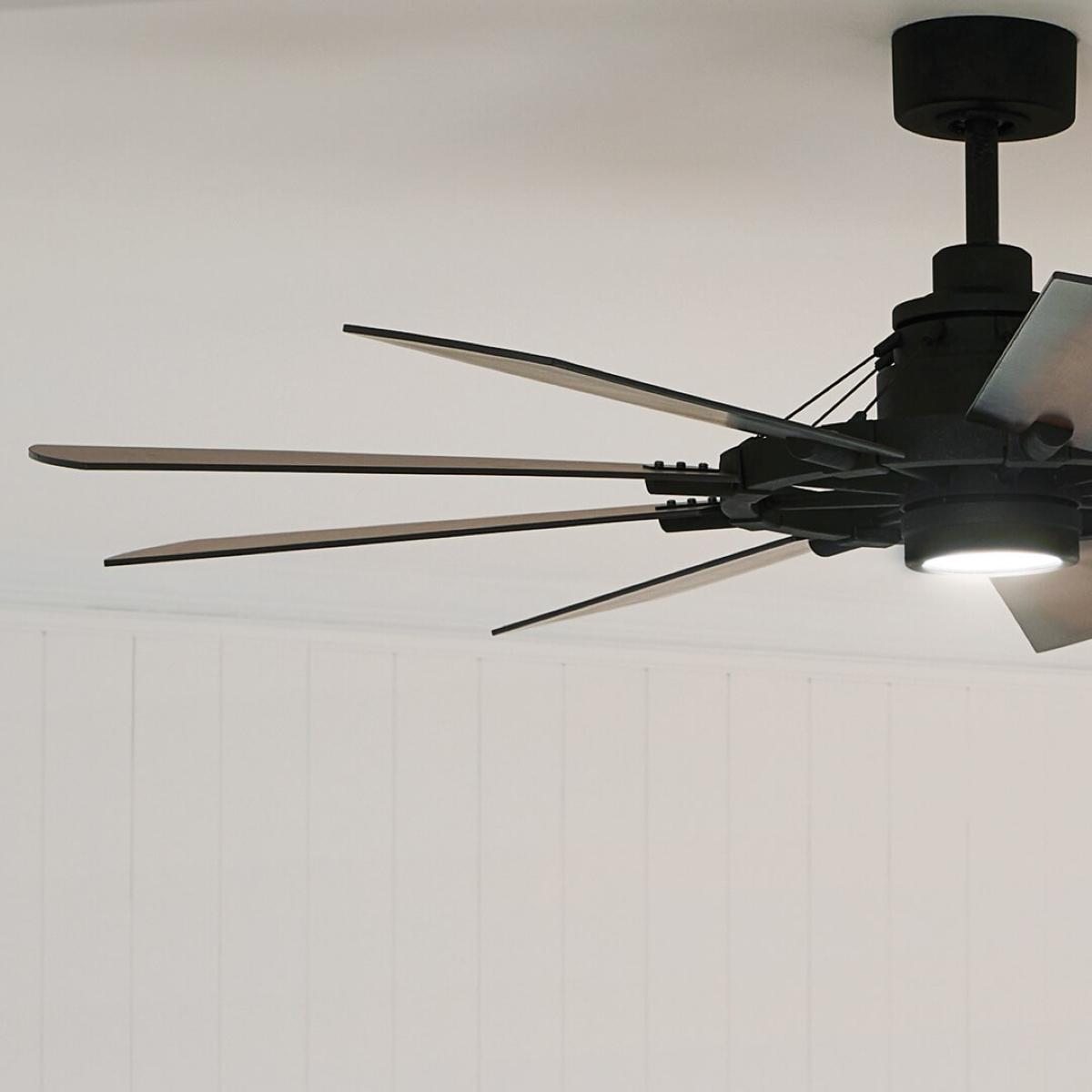 Gentry 60 Inch Distressed Black LED Wagon Wheel Ceiling Fan with Wall Control - Bees Lighting