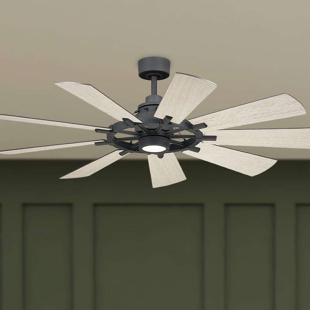 Gentry 60 Inch Farmhouse Windmill Outdoor Ceiling Fan With Light, Wall Control Included