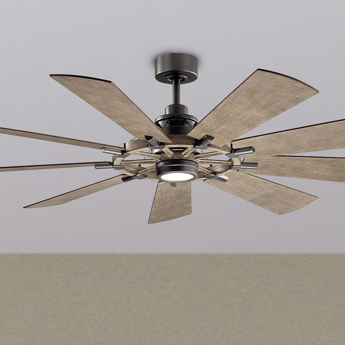 Gentry 65 Inch Farmhouse Windmill Outdoor Ceiling Fan With Light, Wall Control Included - Bees Lighting