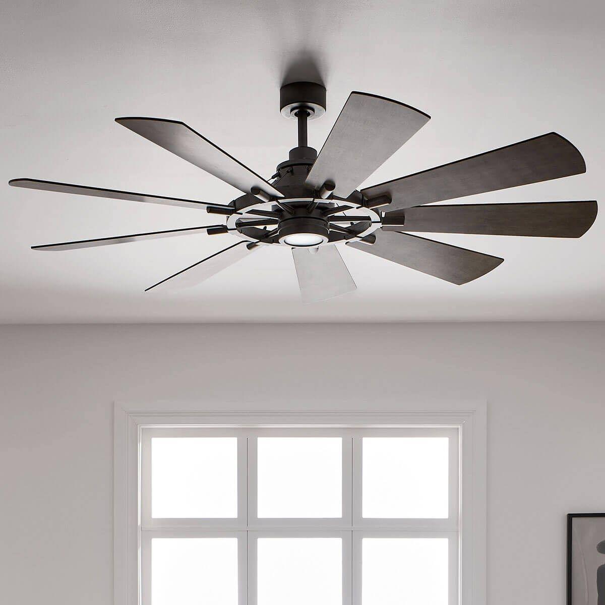 Gentry 65 Inch Anvil Iron LED Wagon Wheel Ceiling Fan with Wall Control - Bees Lighting