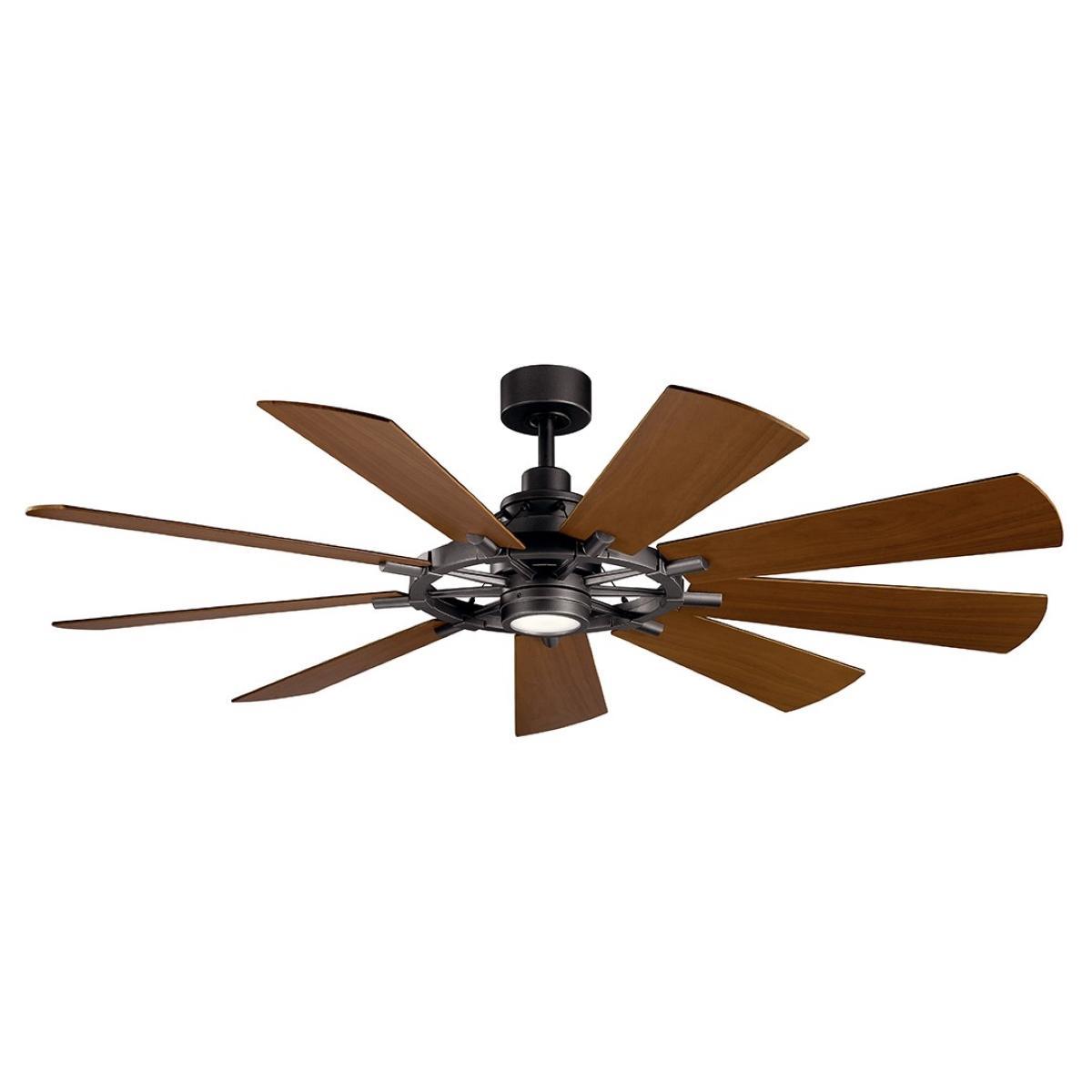 Gentry 65 Inch Anvil Iron LED Wagon Wheel Ceiling Fan with Wall Control - Bees Lighting
