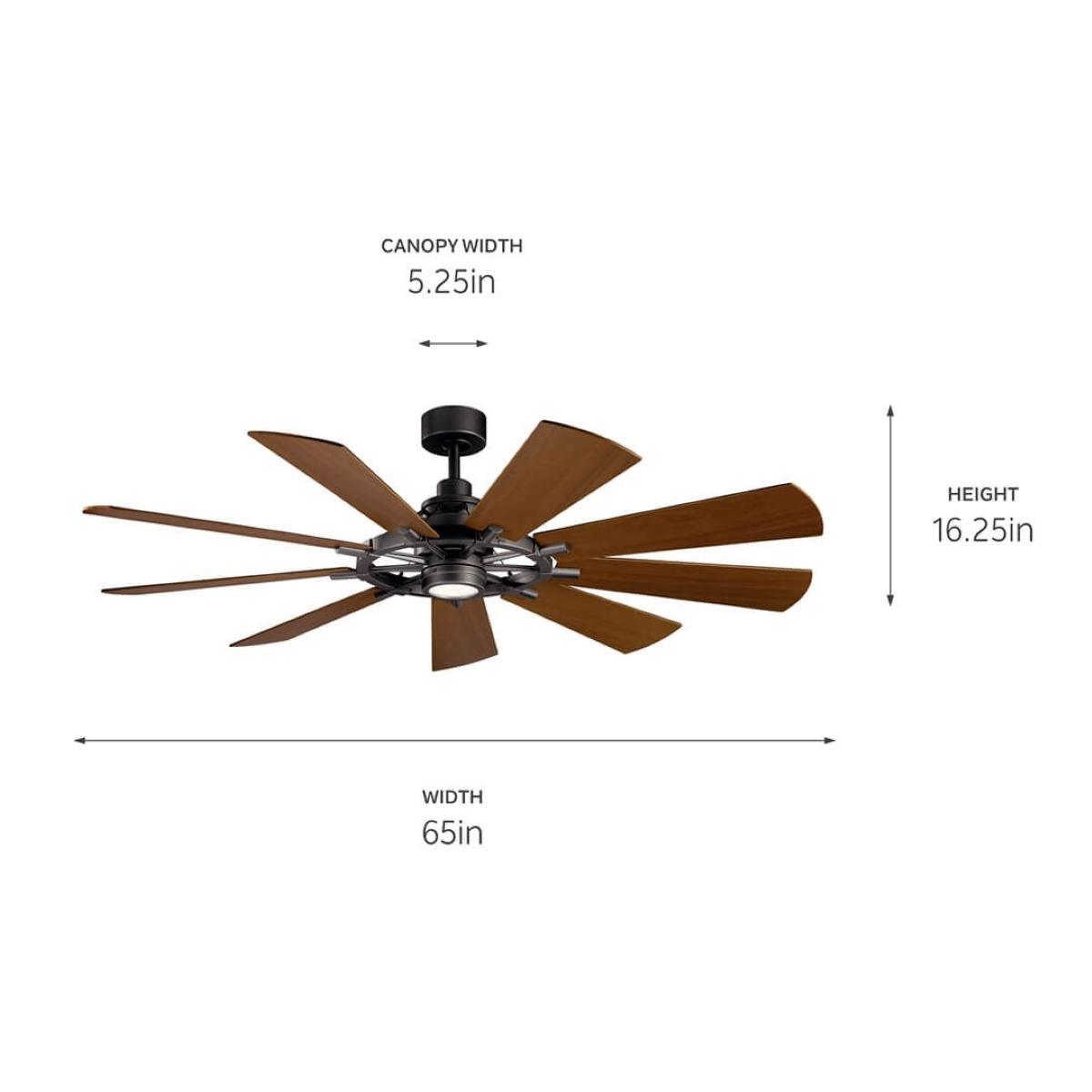 Gentry 65 Inch Anvil Iron LED Wagon Wheel Ceiling Fan with Wall Control - Bees Lighting