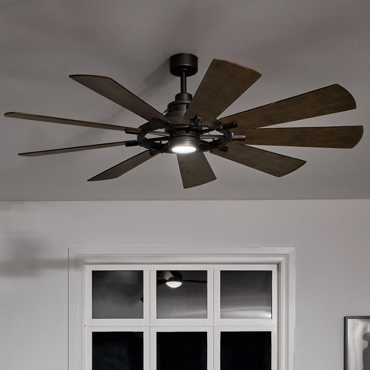 Gentry 65 Inch Farmhouse Windmill Outdoor Ceiling Fan With Light, Wall Control Included