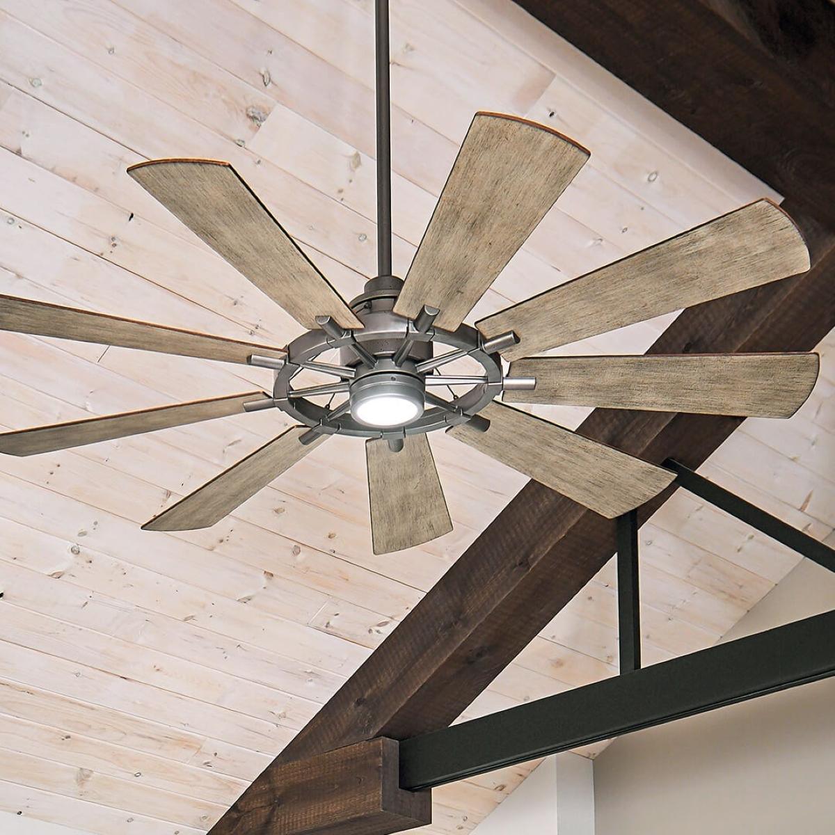Gentry 65 Inch Anvil Iron LED Wagon Wheel Ceiling Fan with Wall Control - Bees Lighting