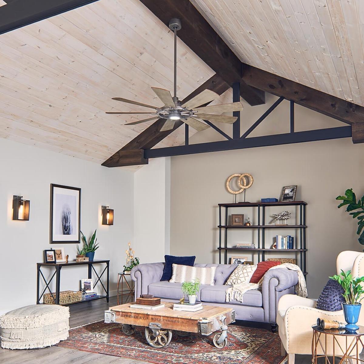 Gentry 65 Inch Anvil Iron LED Wagon Wheel Ceiling Fan with Wall Control - Bees Lighting