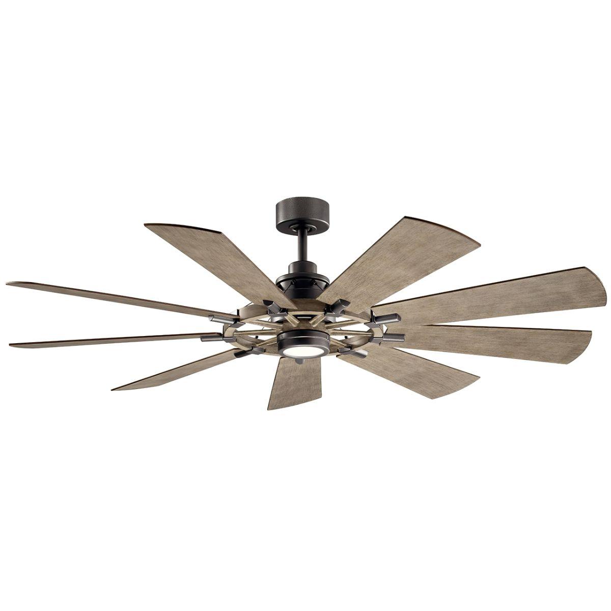 Gentry 65 Inch Anvil Iron LED Wagon Wheel Ceiling Fan with Wall Control - Bees Lighting