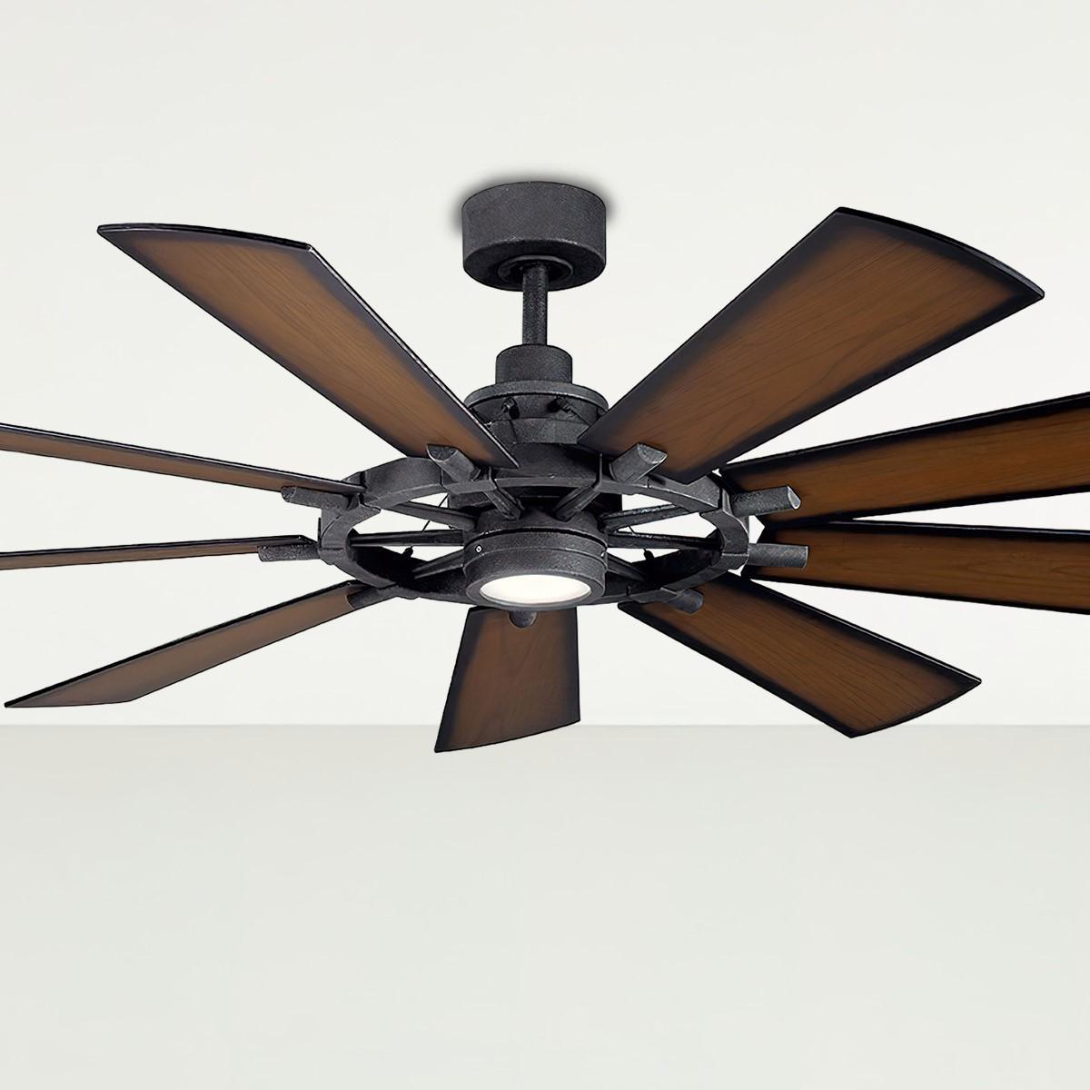 Gentry 65 Inch Farmhouse Windmill Outdoor Ceiling Fan With Light, Wall Control Included - Bees Lighting