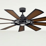 Gentry 65 Inch Distressed Black LED Wagon Wheel Ceiling Fan with Wall Control - Bees Lighting