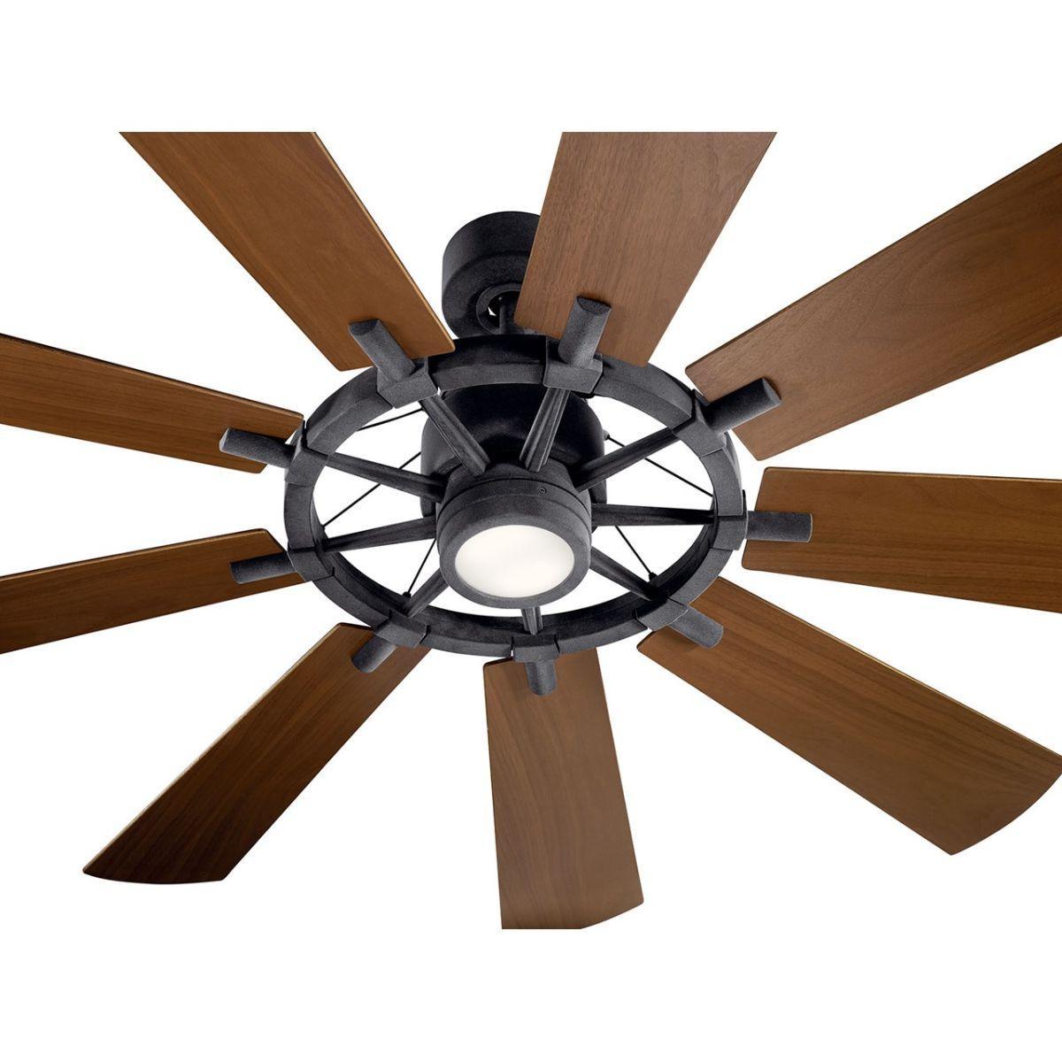 Gentry 65 Inch Distressed Black LED Wagon Wheel Ceiling Fan with Wall Control - Bees Lighting