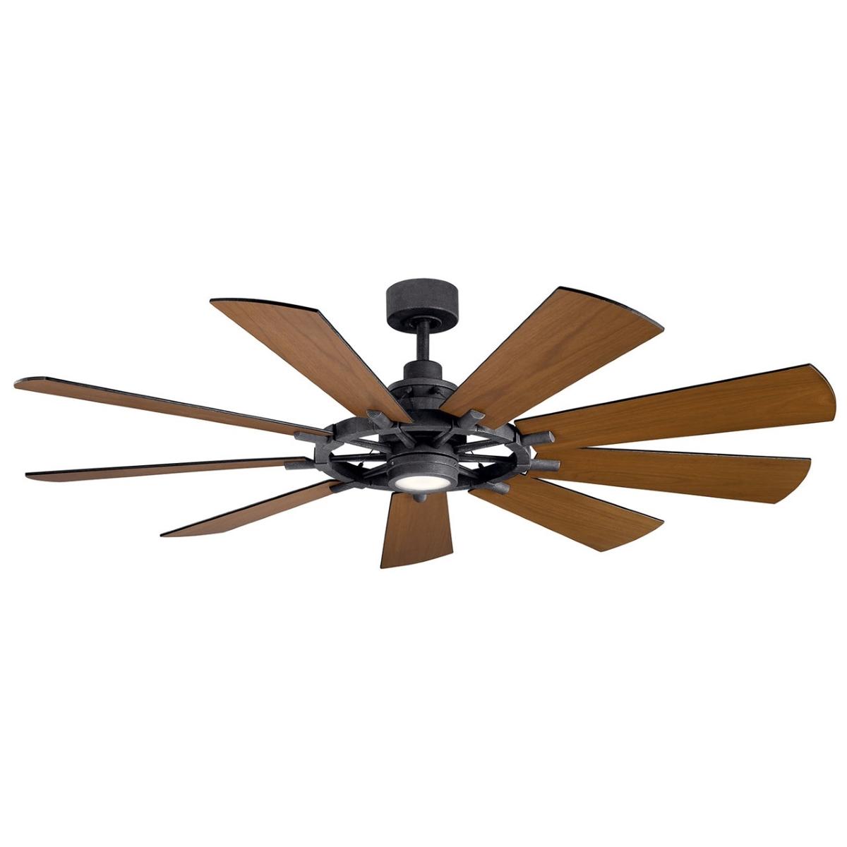 Gentry 65 Inch Distressed Black LED Wagon Wheel Ceiling Fan with Wall Control - Bees Lighting