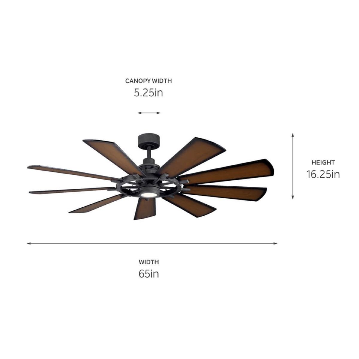Gentry 65 Inch Distressed Black LED Wagon Wheel Ceiling Fan with Wall Control - Bees Lighting