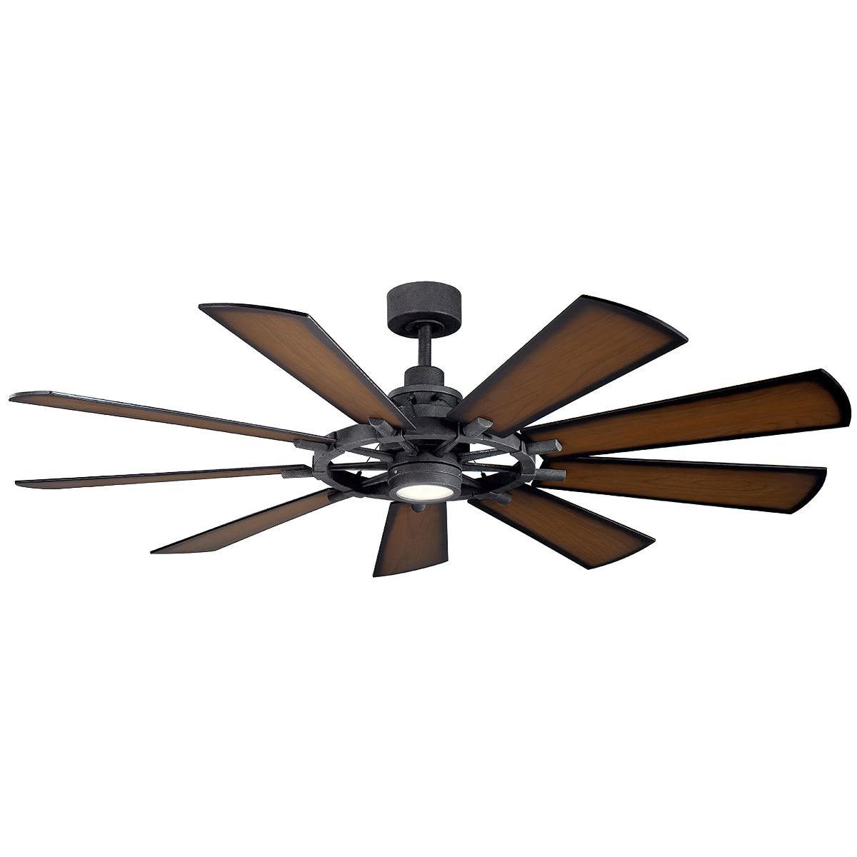 Gentry 65 Inch Distressed Black LED Wagon Wheel Ceiling Fan with Wall Control - Bees Lighting