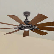 Gentry 65 Inch Weathered Zinc LED Wagon Wheel Ceiling Fan with Wall Control - Bees Lighting