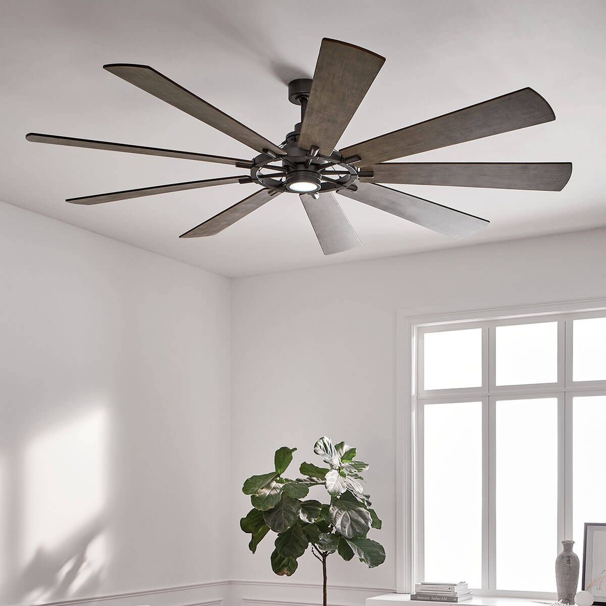 Gentry 85 Inch Farmhouse Windmill Outdoor Ceiling Fan With Light, Wall Control Included