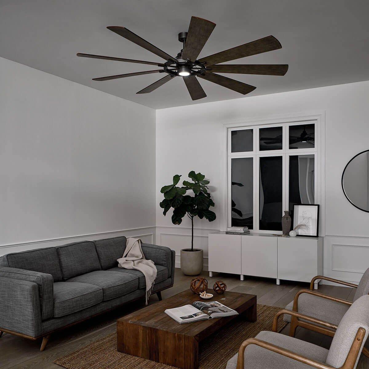 Gentry XL 85 Inch Anvil Iron LED Large Ceiling Fan with Wall Control - Bees Lighting