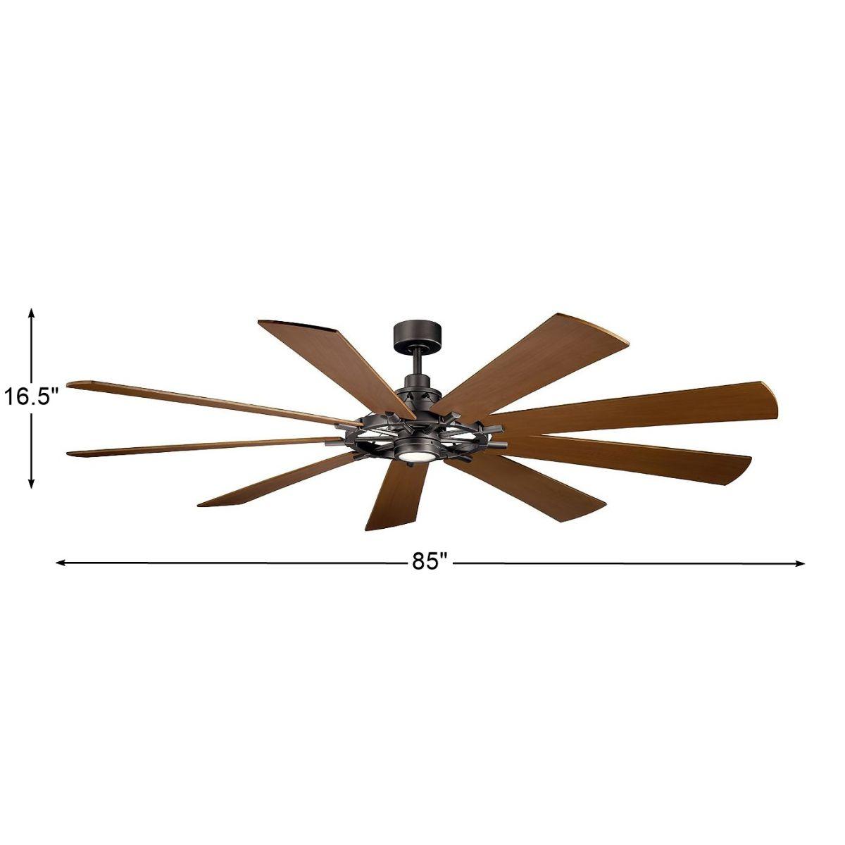 Gentry XL 85 Inch Anvil Iron LED Large Ceiling Fan with Wall Control - Bees Lighting