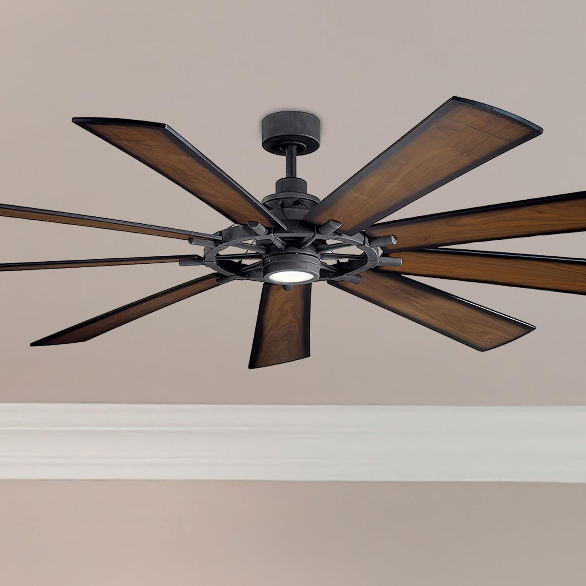 Gentry XL 85 Inch Distressed Black LED Large Ceiling Fan with Wall Control - Bees Lighting