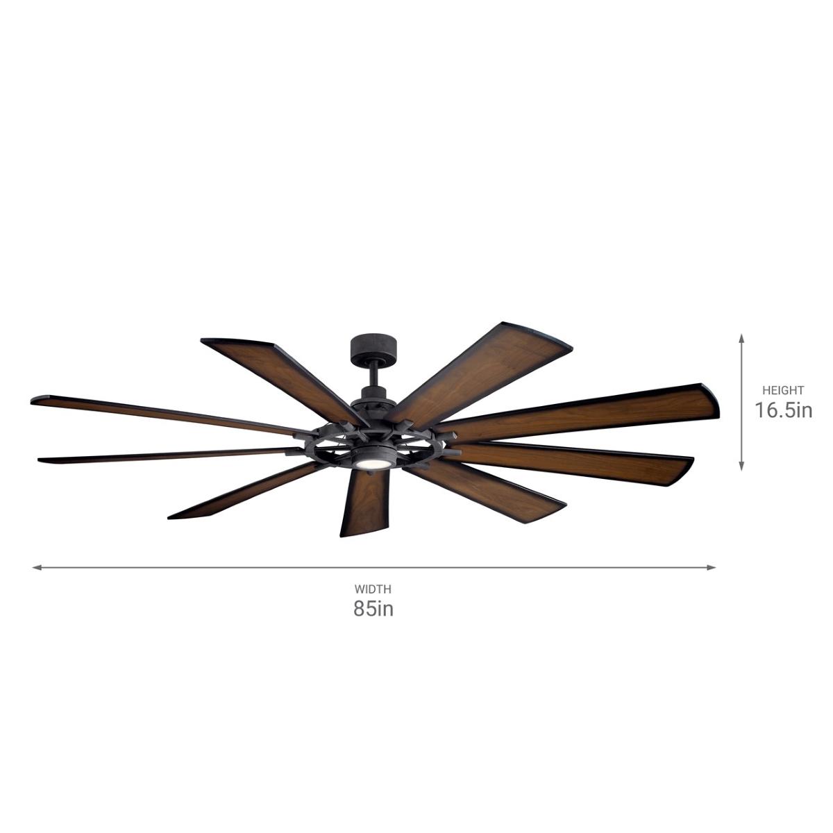 Gentry XL 85 Inch Distressed Black LED Large Ceiling Fan with Wall Control - Bees Lighting