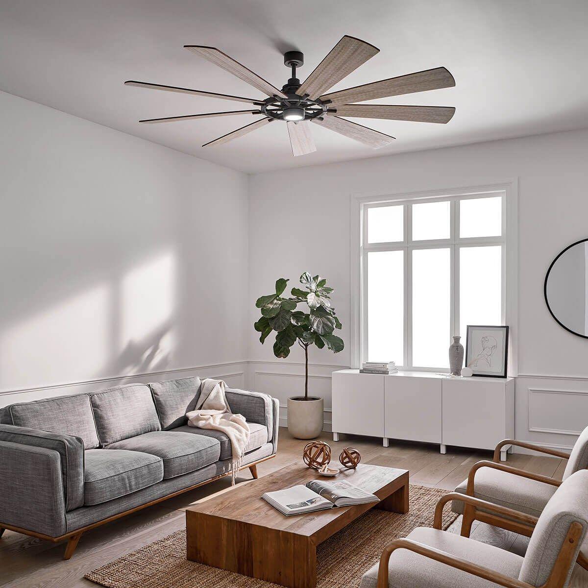 Gentry XL 85 Inch Weathered Zinc LED Large Ceiling Fan with Wall Control - Bees Lighting